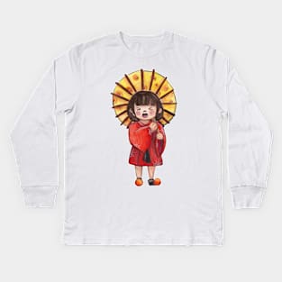 Watercolor - Japanese umbrella girl Kids Long Sleeve T-Shirt